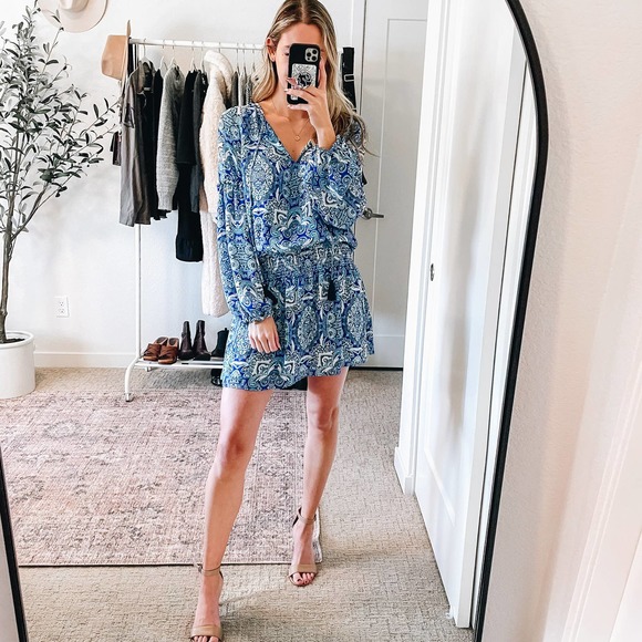 PARKER Blue Silk Paisley Boho Printed Peasant Dress - Picture 11 of 12